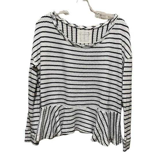 We The Free Peplum Striped Raw Hem Thermal Top Black and White Small - Picture 3 of 10